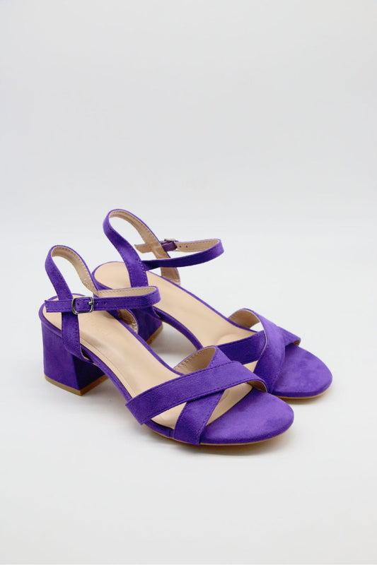 Damen Riemchensandalen in Lila Veloursleder-Look mit Blockabsatz | Railot